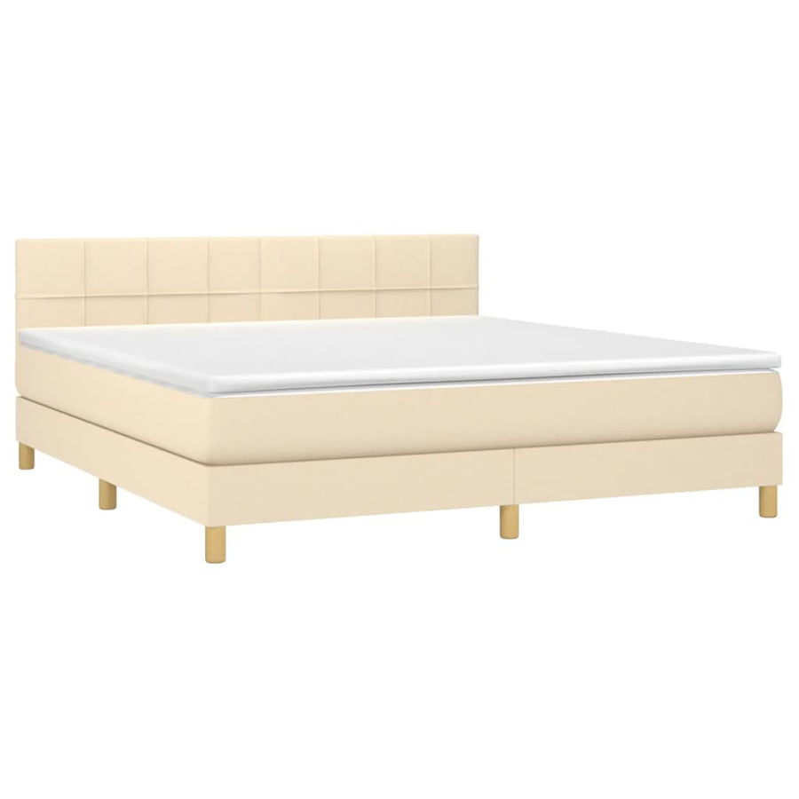 Boxspring Met Matras Stof Crèmekleurig 180X200 Cm 180 x 200 cm Blok met vierkanten