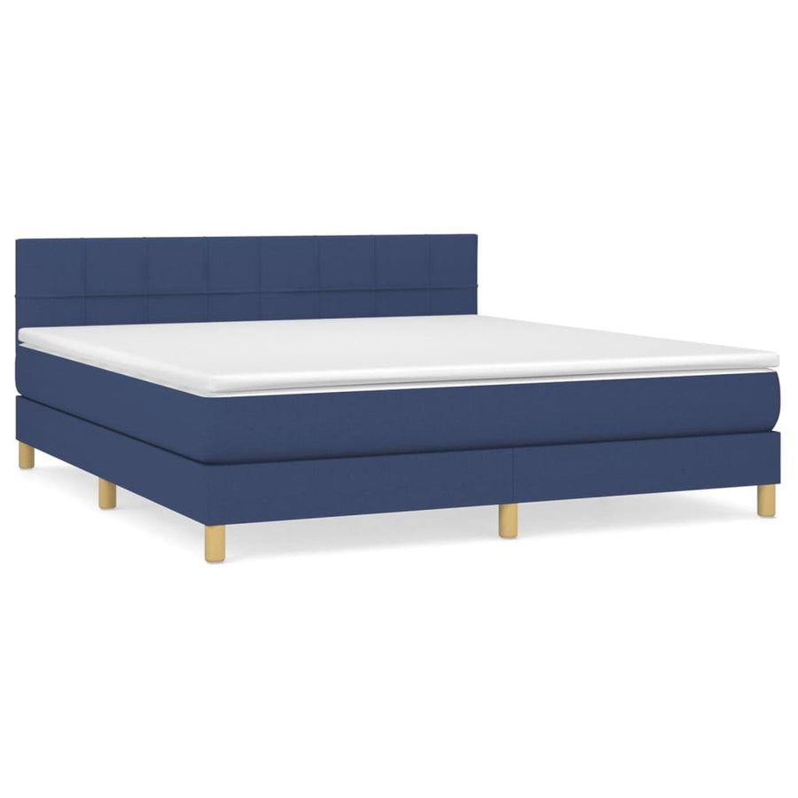 Boxspring Met Matras Stof Blauw 180 x 200 cm Blok met vierkanten