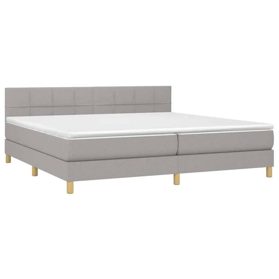Boxspring Met Matras Stof Lichtgrijs 200 x 200 cm Blok met vierkanten