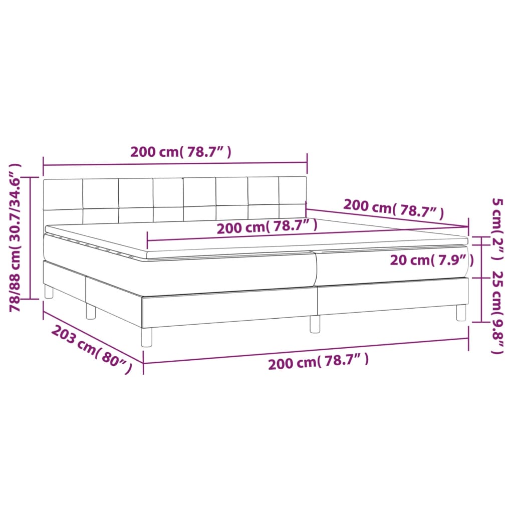 Boxspring Met Matras Stof Lichtgrijs 200 x 200 cm Blok met vierkanten