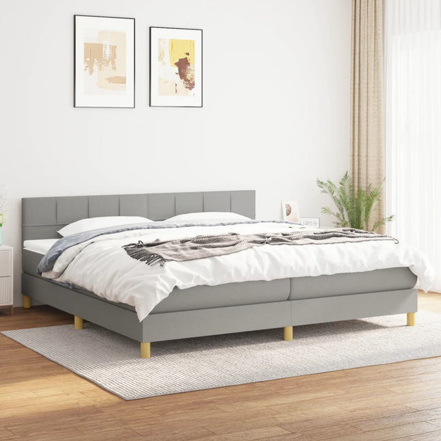 Boxspring Met Matras Stof Lichtgrijs 200 x 200 cm Blok met vierkanten