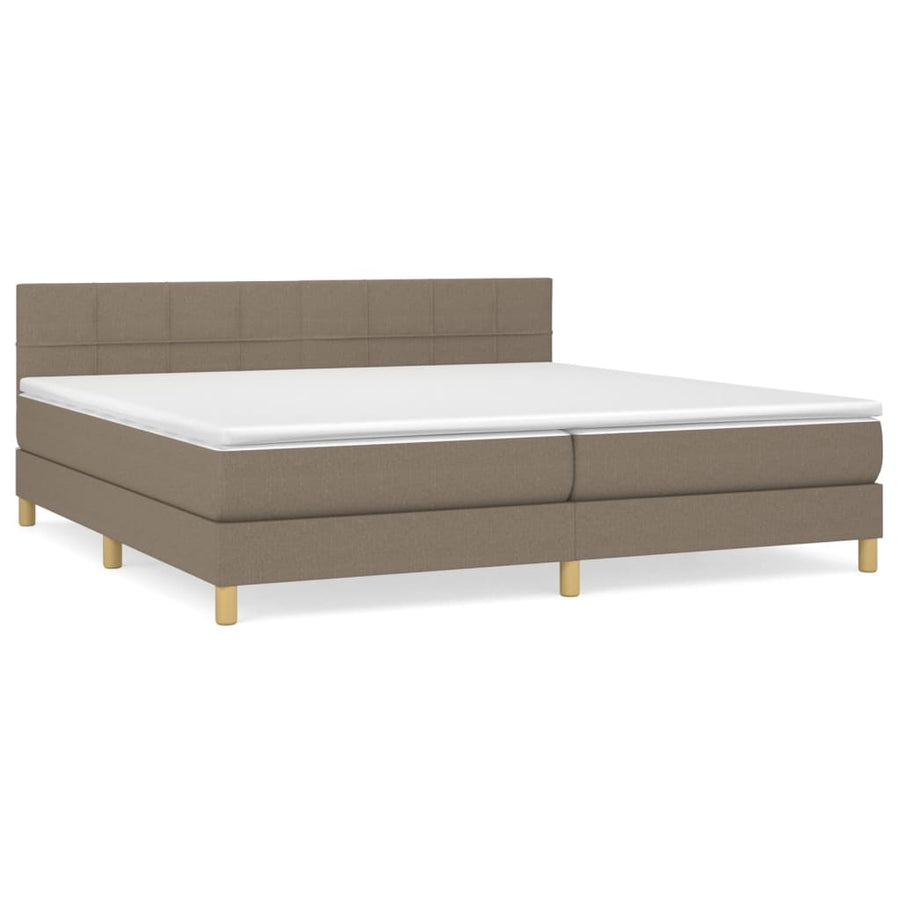 Boxspring Met Matras Stof Taupe 200 x 200 cm Blok met vierkanten