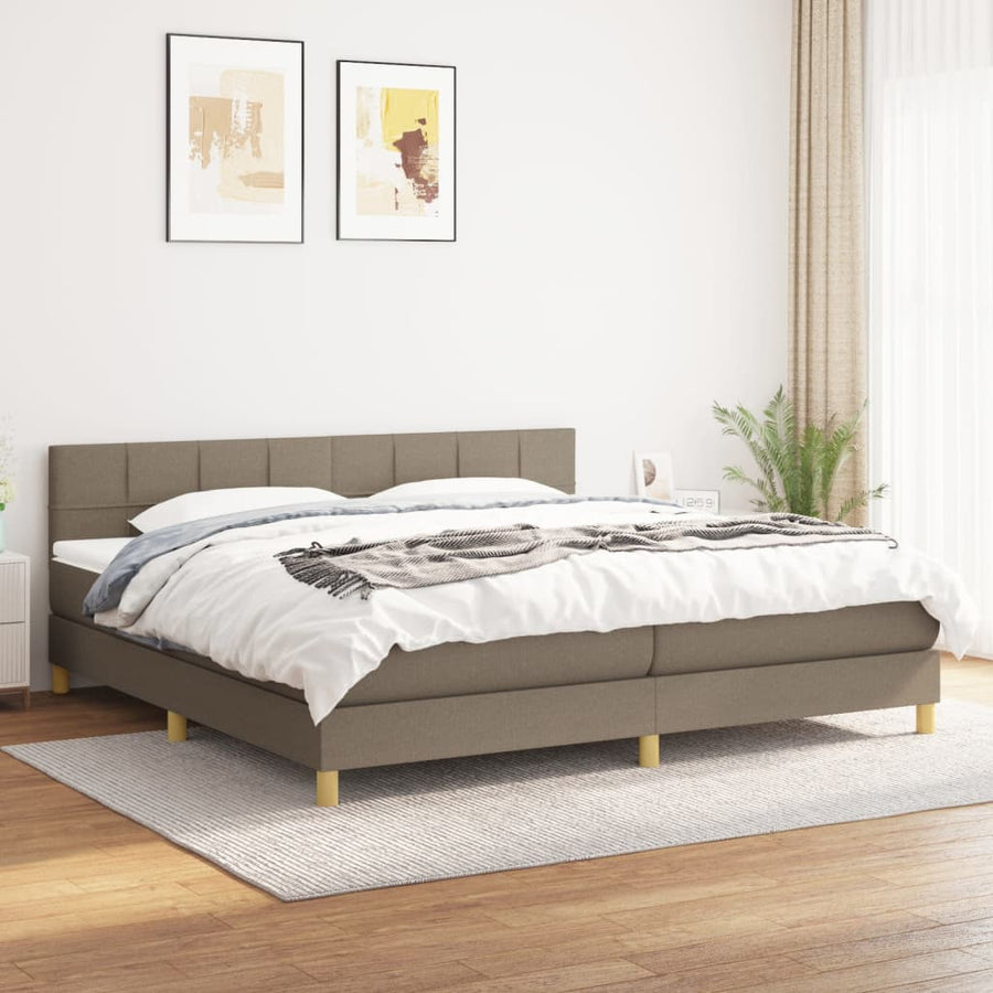 Boxspring Met Matras Stof Taupe 200 x 200 cm Blok met vierkanten