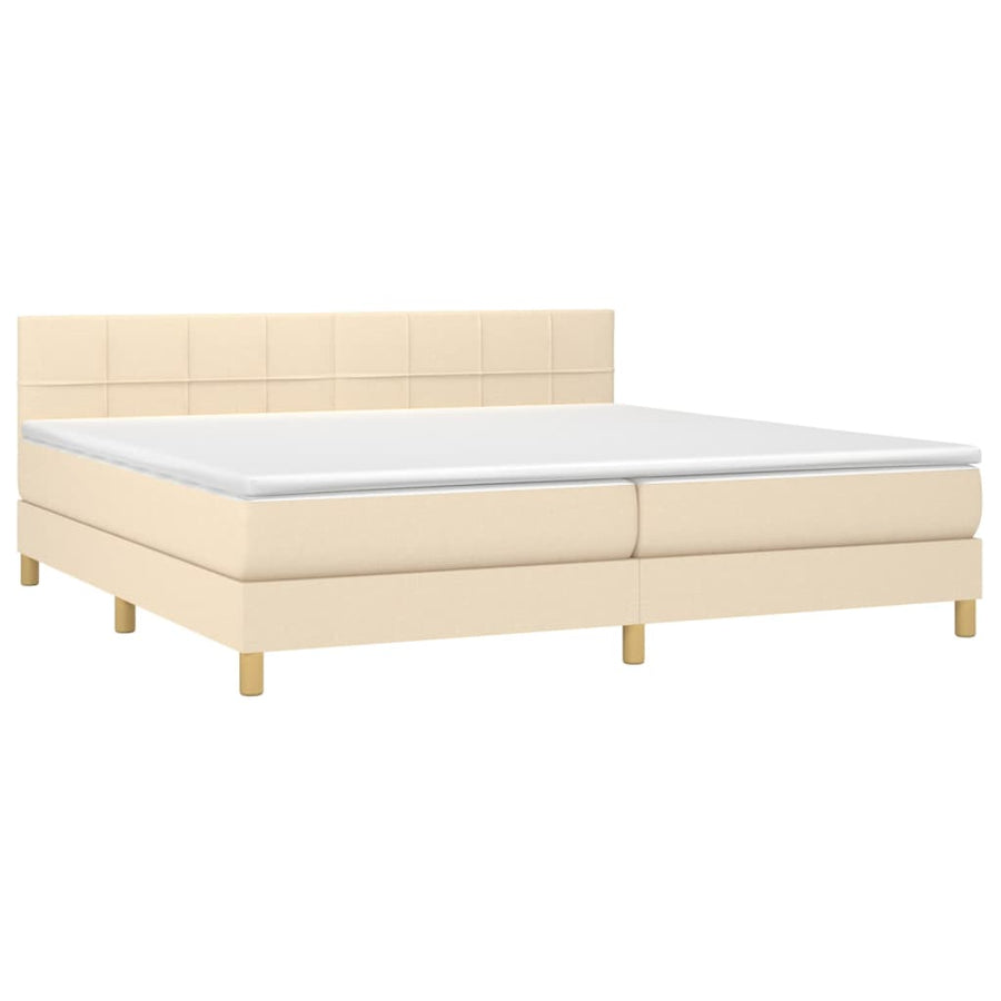 Boxspring met matras stof crèmekleurig 200x200 cm 200 x 200 cm Blok met vierkanten
