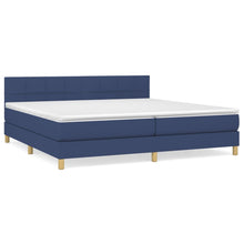 Boxspring Met Matras Stof Blauw 200 x 200 cm Blok met vierkanten