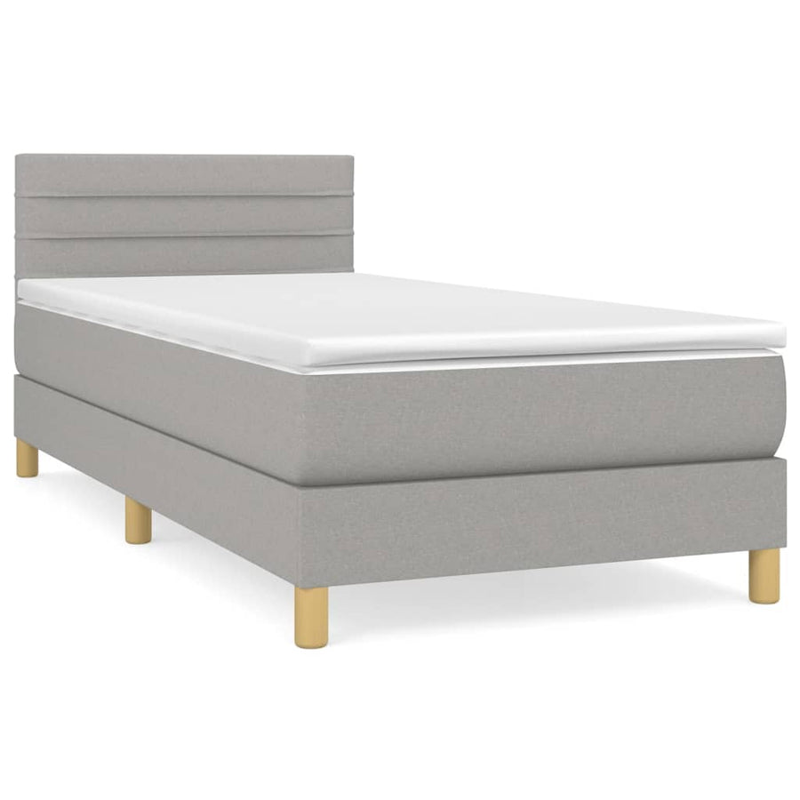 Boxspring Met Matras Stof Lichtgrijs 80 x 200 cm Horizontale strepen