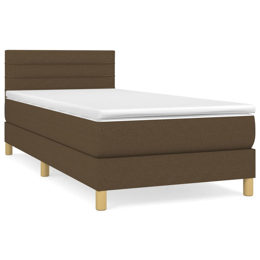 Boxspring Met Matras Stof Donkerbruin 90 x 190 cm Horizontale strepen