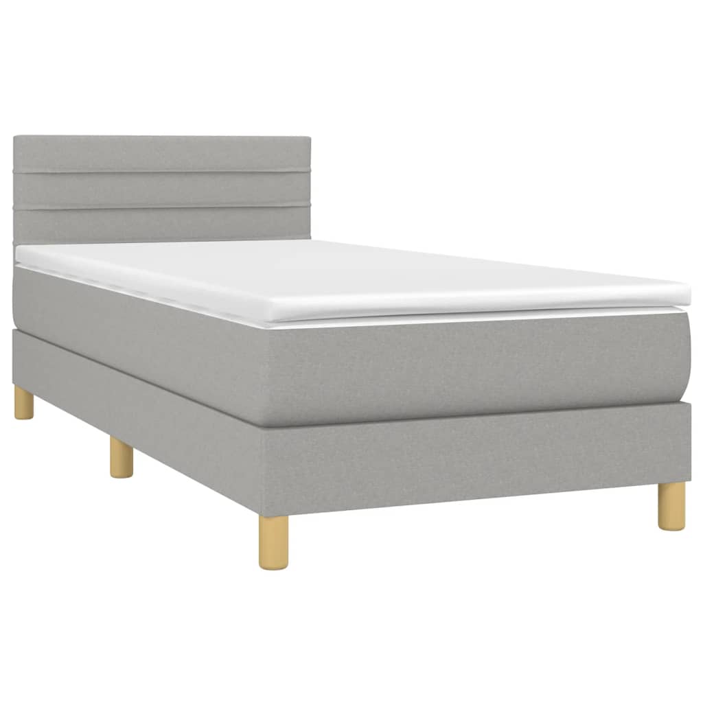 Boxspring Met Matras Stof Lichtgrijs 100 x 200 cm Horizontale strepen