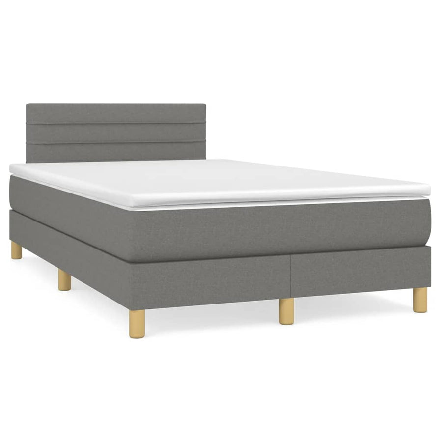 Boxspring Met Matras Stof Donkergrijs 120 x 200 cm Horizontale strepen