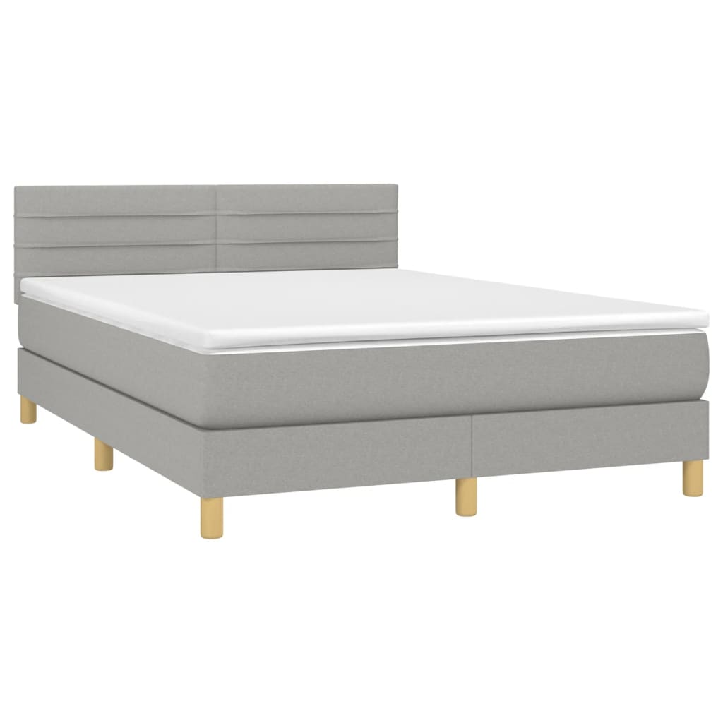 Boxspring Met Matras Stof Lichtgrijs 140 x 190 cm Horizontale strepen