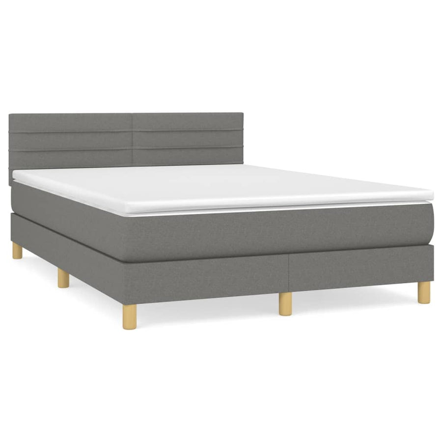 Boxspring Met Matras Stof Donkergrijs 140 x 190 cm Horizontale strepen