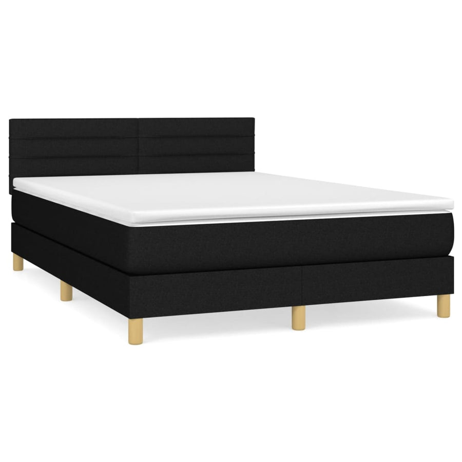 Boxspring Met Matras Stof Zwart 140 x 190 cm Horizontale strepen
