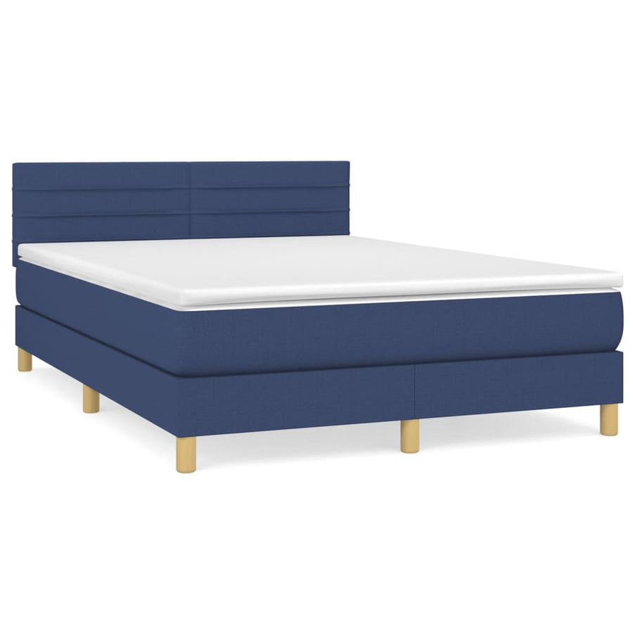 Boxspring Met Matras Stof Blauw 140 x 190 cm Horizontale strepen