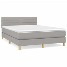 Boxspring Met Matras Stof Lichtgrijs 140 x 200 cm Horizontale strepen