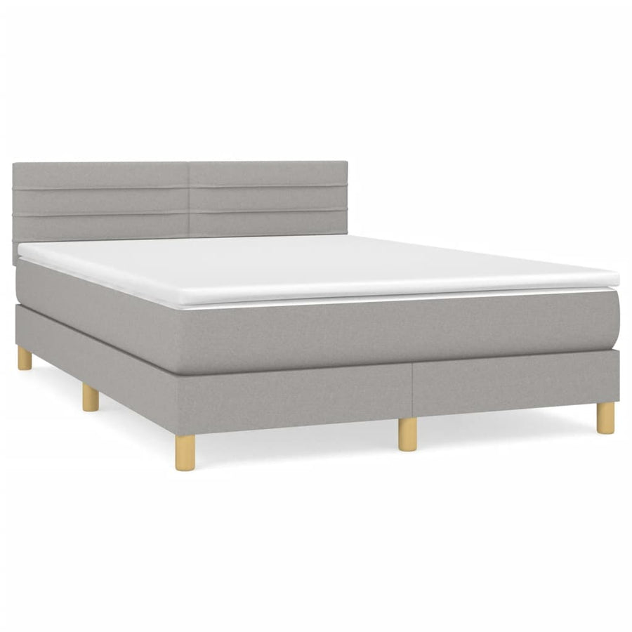 Boxspring Met Matras Stof Lichtgrijs 140 x 200 cm Horizontale strepen