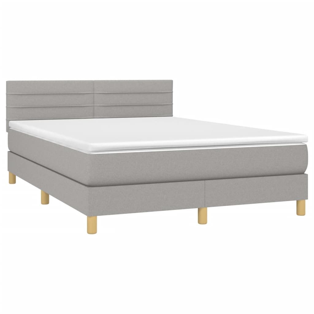 Boxspring Met Matras Stof Lichtgrijs 140 x 200 cm Horizontale strepen