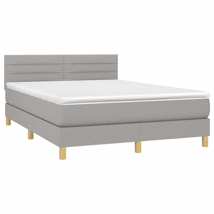 Boxspring Met Matras Stof Lichtgrijs 140 x 200 cm Horizontale strepen