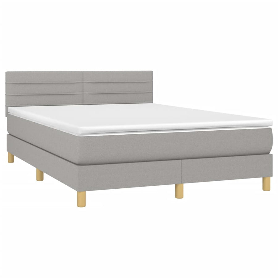 Boxspring Met Matras Stof Lichtgrijs 140 x 200 cm Horizontale strepen