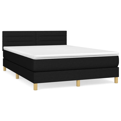 Boxspring Met Matras Stof Zwart 140 x 200 cm Horizontale strepen