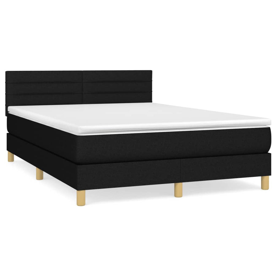 Boxspring Met Matras Stof Zwart 140 x 200 cm Horizontale strepen