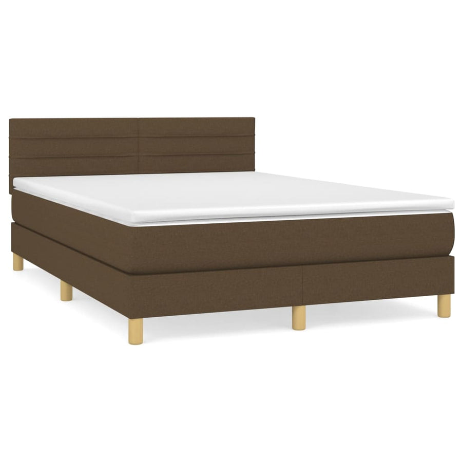 Boxspring met matras stof donkerbruin 140x200 cm 140 x 200 cm Horizontale strepen