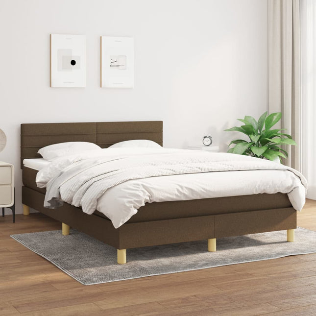 Boxspring met matras stof donkerbruin 140x200 cm 140 x 200 cm Horizontale strepen