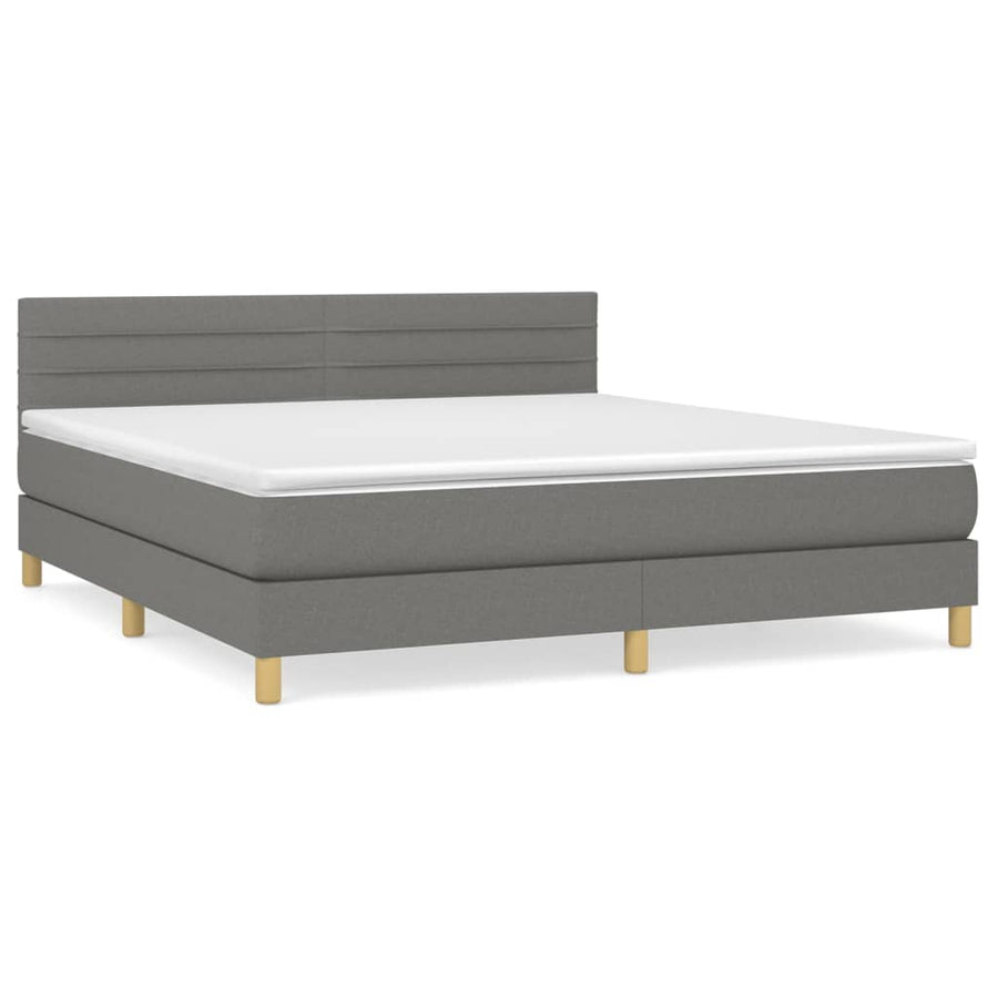 Boxspring Met Matras Stof Donkergrijs 160 x 200 cm Horizontale strepen