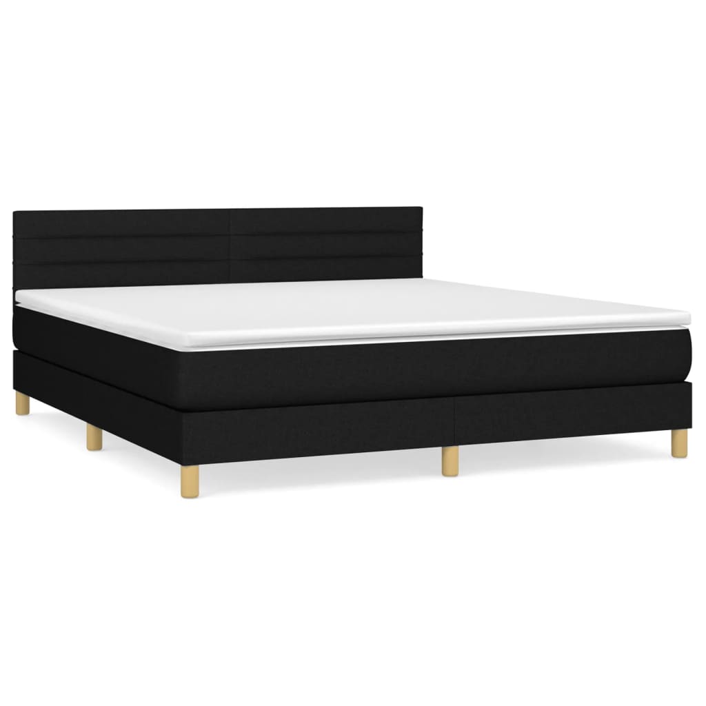 Boxspring Met Matras Stof Zwart 160 x 200 cm Horizontale strepen