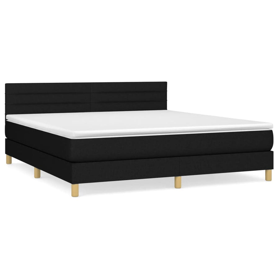 Boxspring Met Matras Stof Zwart 160 x 200 cm Horizontale strepen