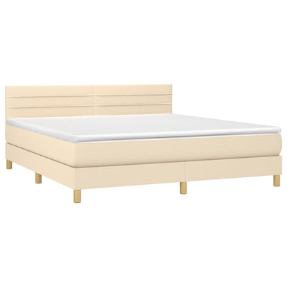 Boxspring Met Matras Stof Kleurig Crème 160 x 200 cm Horizontale strepen