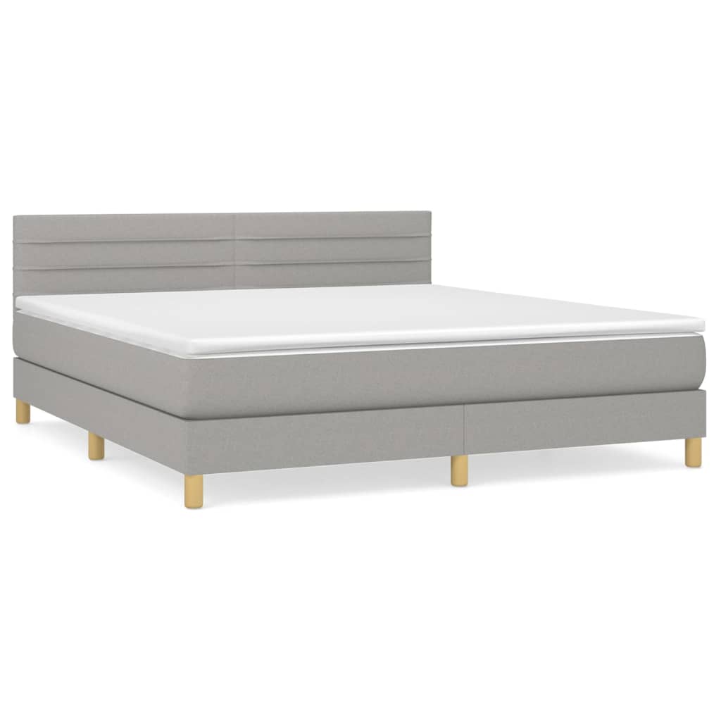 Boxspring Met Matras Stof Lichtgrijs 180 x 200 cm Horizontale strepen