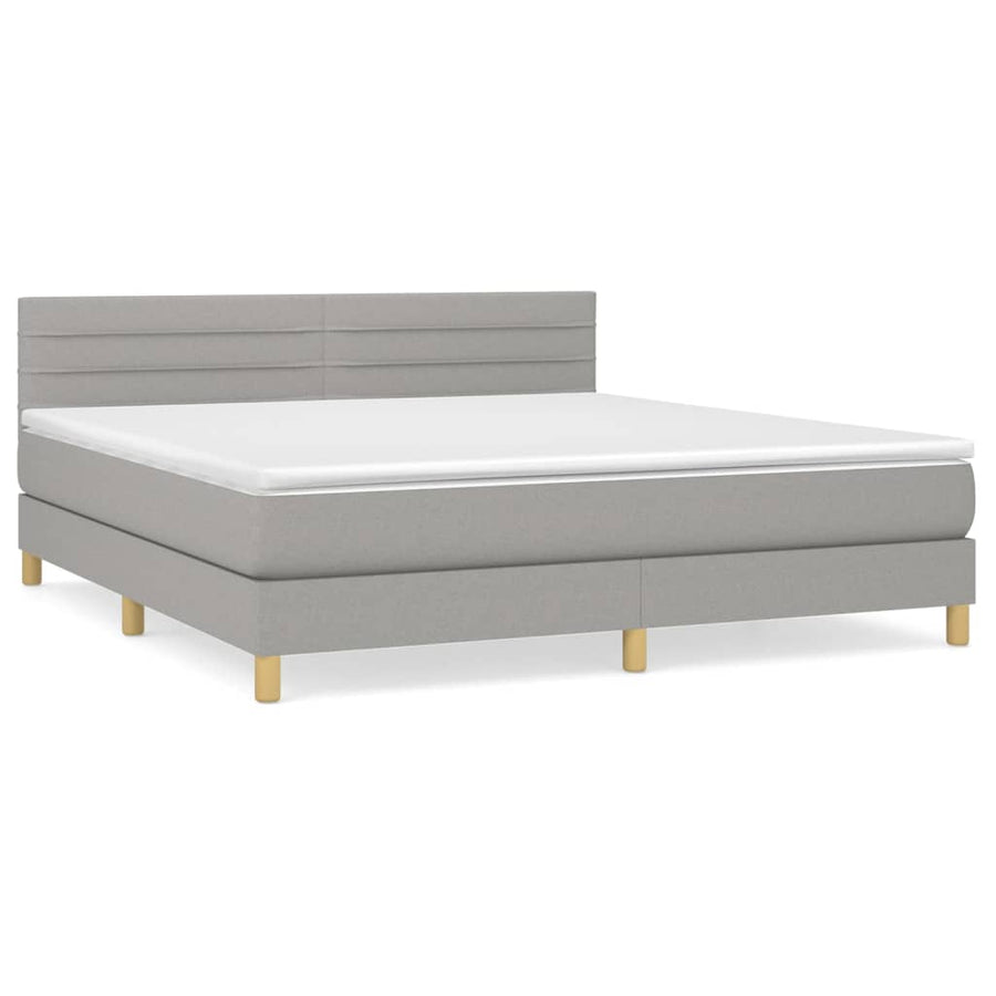 Boxspring Met Matras Stof Lichtgrijs 180 x 200 cm Horizontale strepen