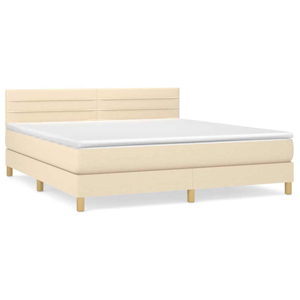 Boxspring Met Matras Stof Crèmekleurig 180X200 Cm 180 x 200 cm Horizontale strepen