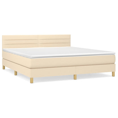 Boxspring Met Matras Stof Crèmekleurig 180X200 Cm 180 x 200 cm Horizontale strepen
