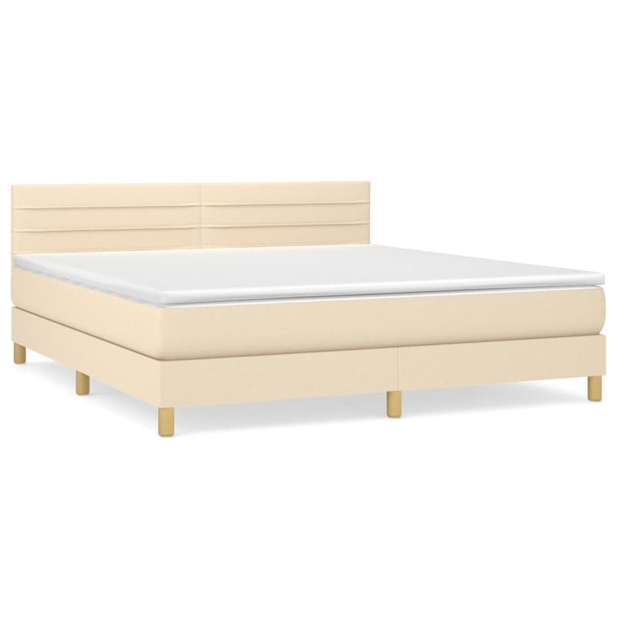 Boxspring Met Matras Stof Crèmekleurig 180X200 Cm 180 x 200 cm Horizontale strepen