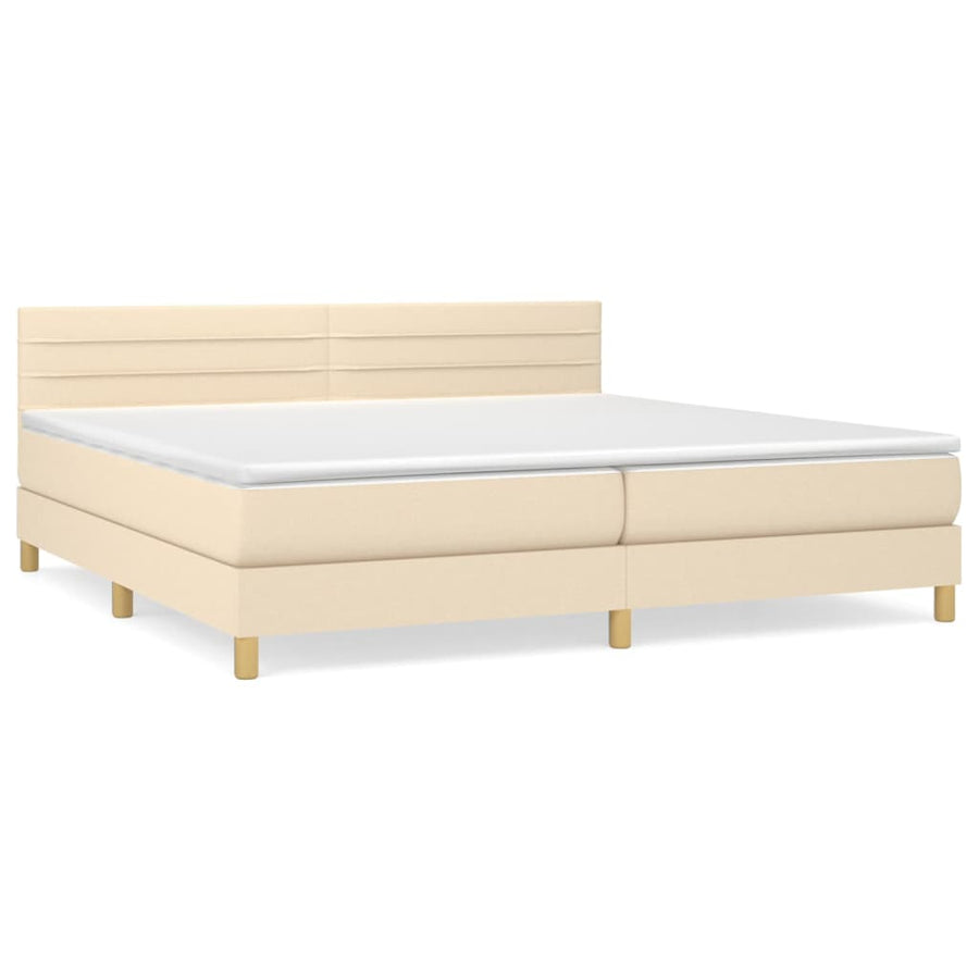 Boxspring Met Matras Stof Kleurig Crème 200 x 200 cm Horizontale strepen