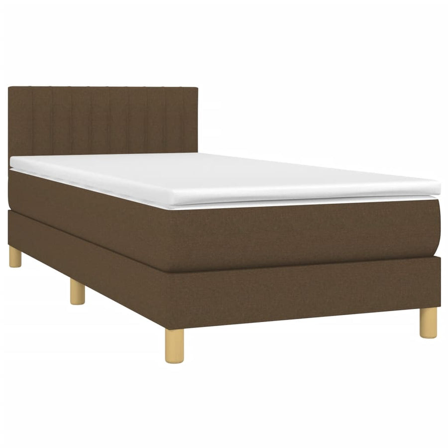 Boxspring Met Matras Stof Donkerbruin 90 x 190 cm Verticale strepen