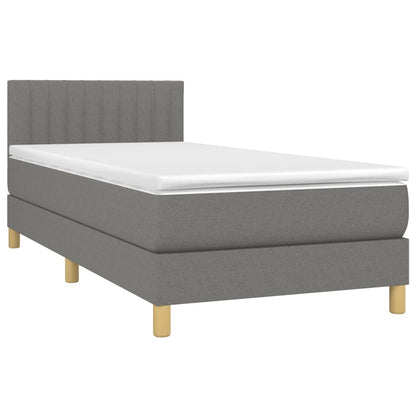 Boxspring Met Matras Stof Donkergrijs 90 x 200 cm Verticale strepen