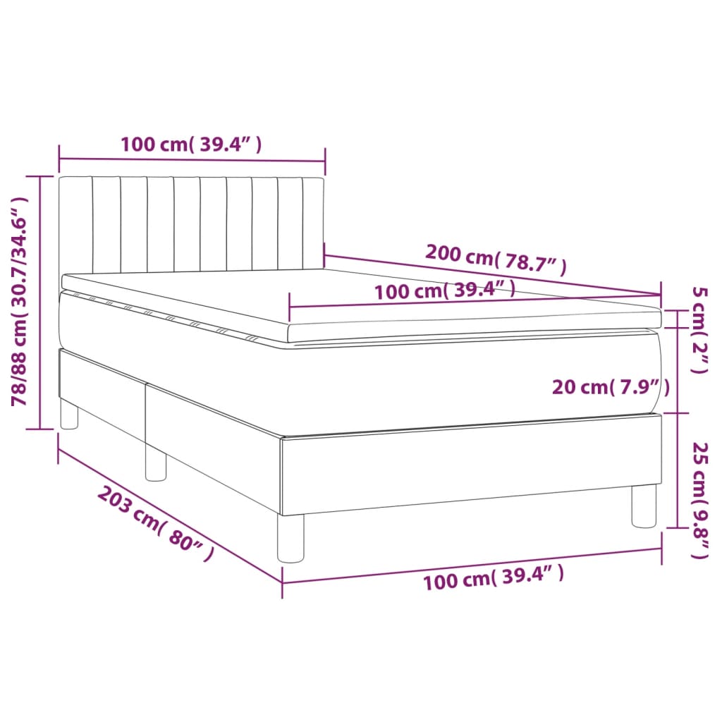 Boxspring met matras stof crèmekleurig 100x200 cm 100 x 200 cm Crème