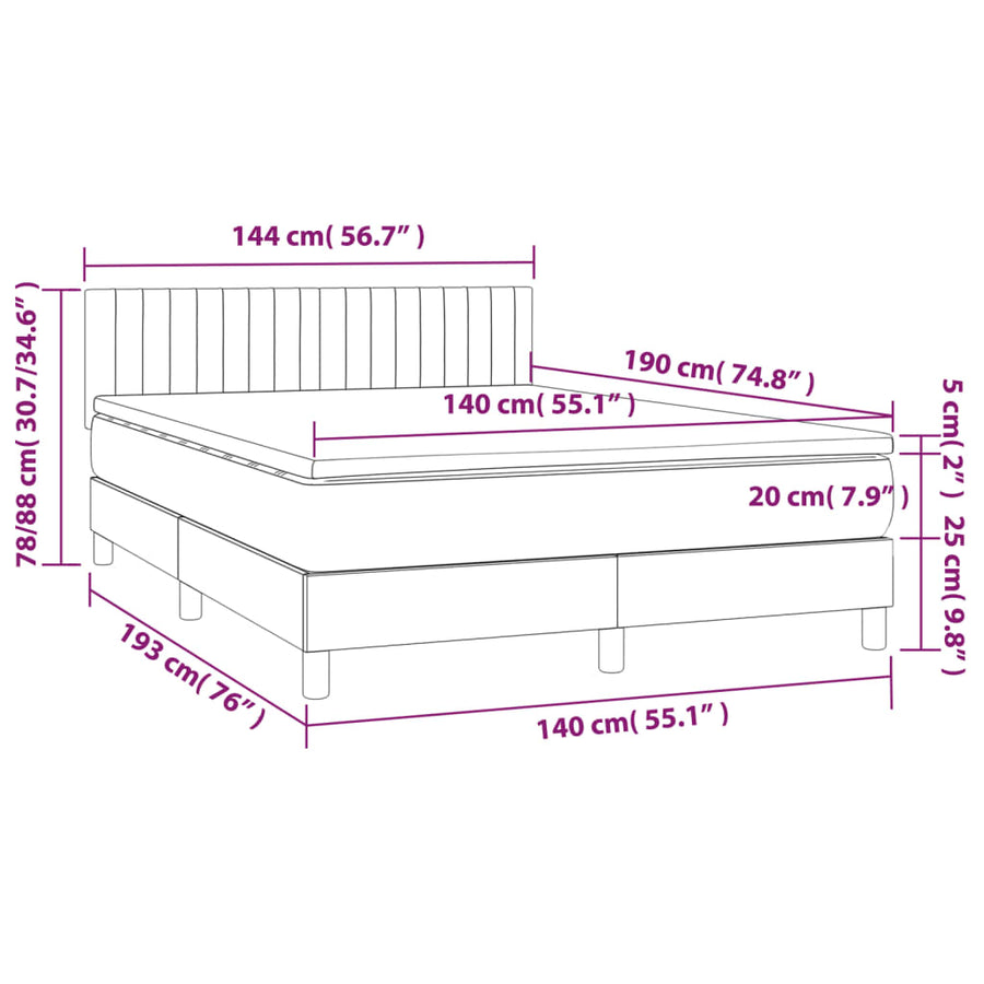 Boxspring met matras stof donkergrijs 140x190 cm 140 x 190 cm Donkergrijs
