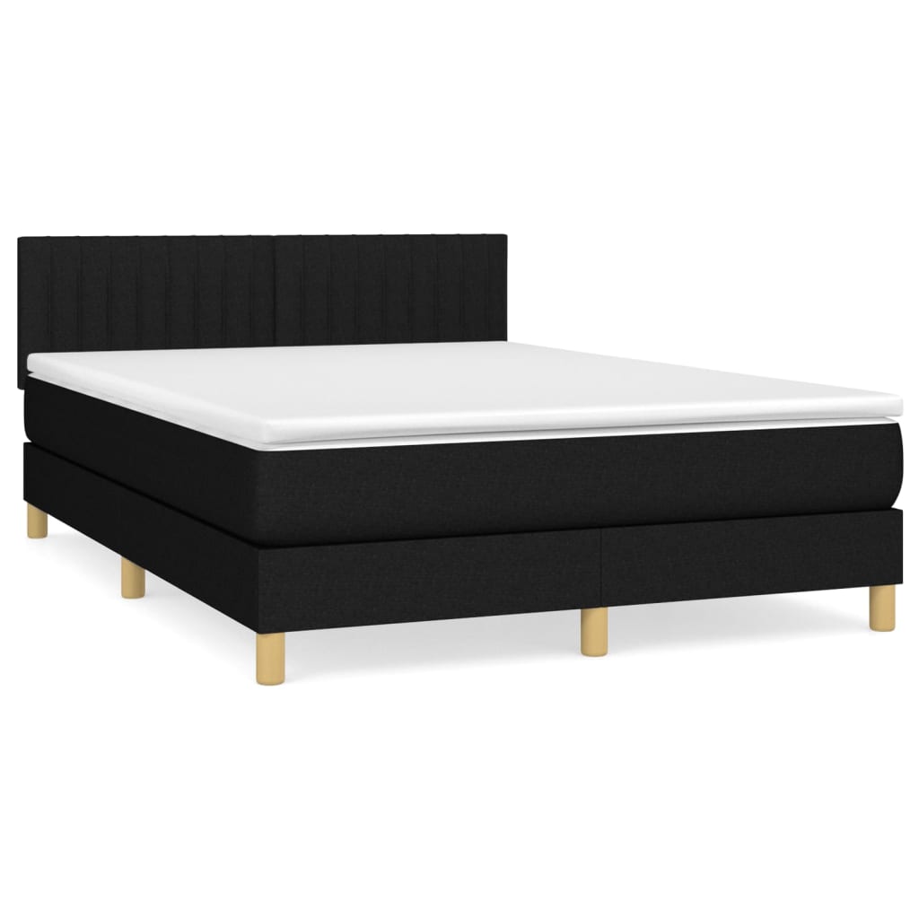 Boxspring Met Matras Stof Zwart 140 x 190 cm Verticale strepen