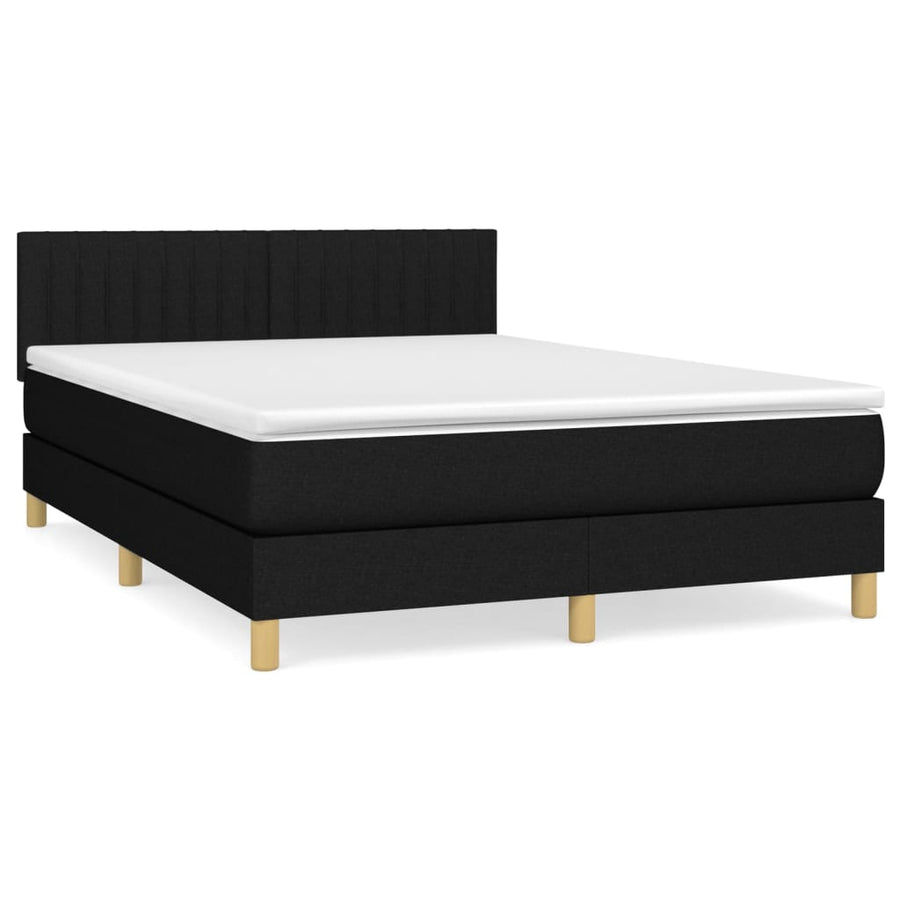 Boxspring Met Matras Stof Zwart 140 x 190 cm Verticale strepen