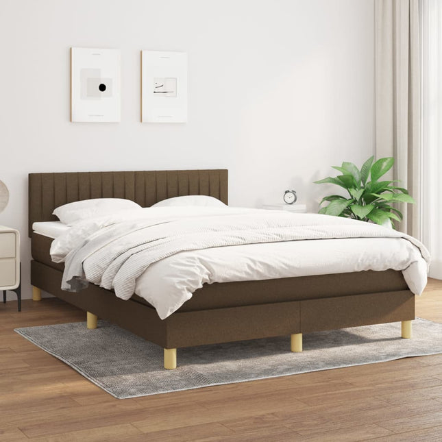 Boxspring Met Matras Stof Donkerbruin 140 x 190 cm Verticale strepen