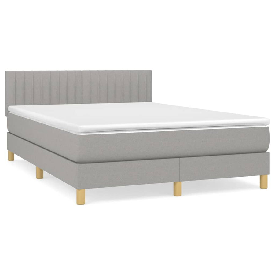 Boxspring Met Matras Stof Lichtgrijs 140 x 200 cm Verticale strepen