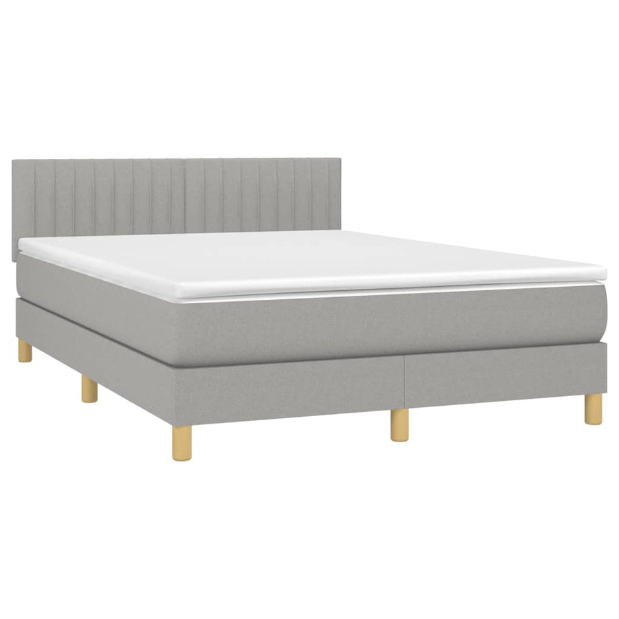 Boxspring Met Matras Stof Lichtgrijs 140 x 200 cm Verticale strepen