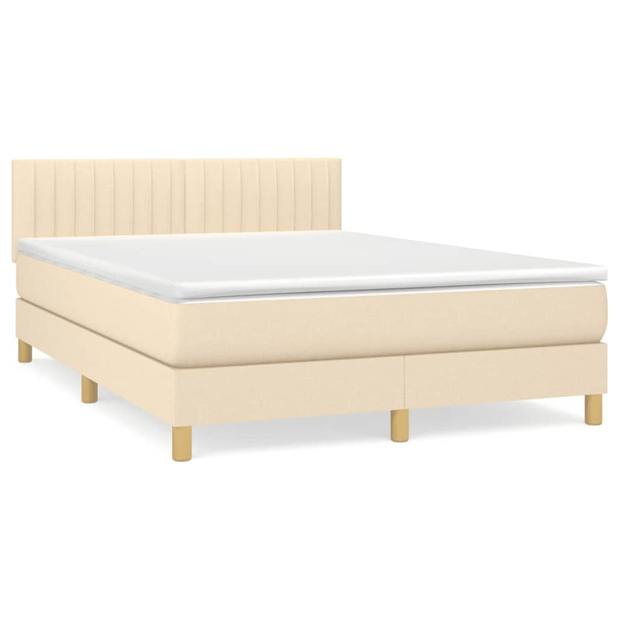 Boxspring met matras stof crèmekleurig 140x200 cm 140 x 200 cm Verticale strepen