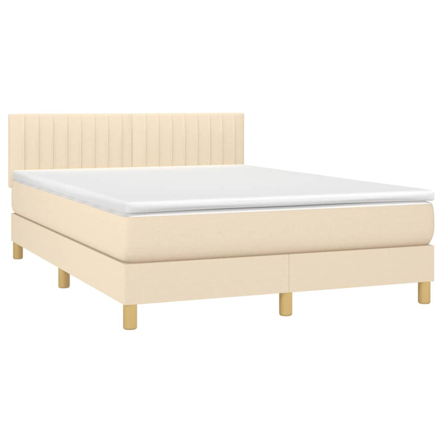 Boxspring met matras stof crèmekleurig 140x200 cm 140 x 200 cm Verticale strepen