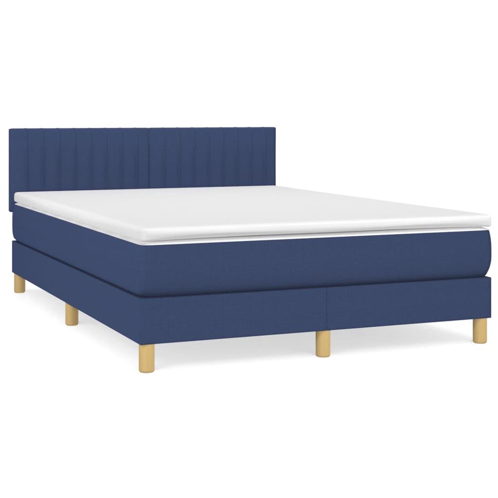 Boxspring Met Matras Stof Blauw 140 x 200 cm Verticale strepen