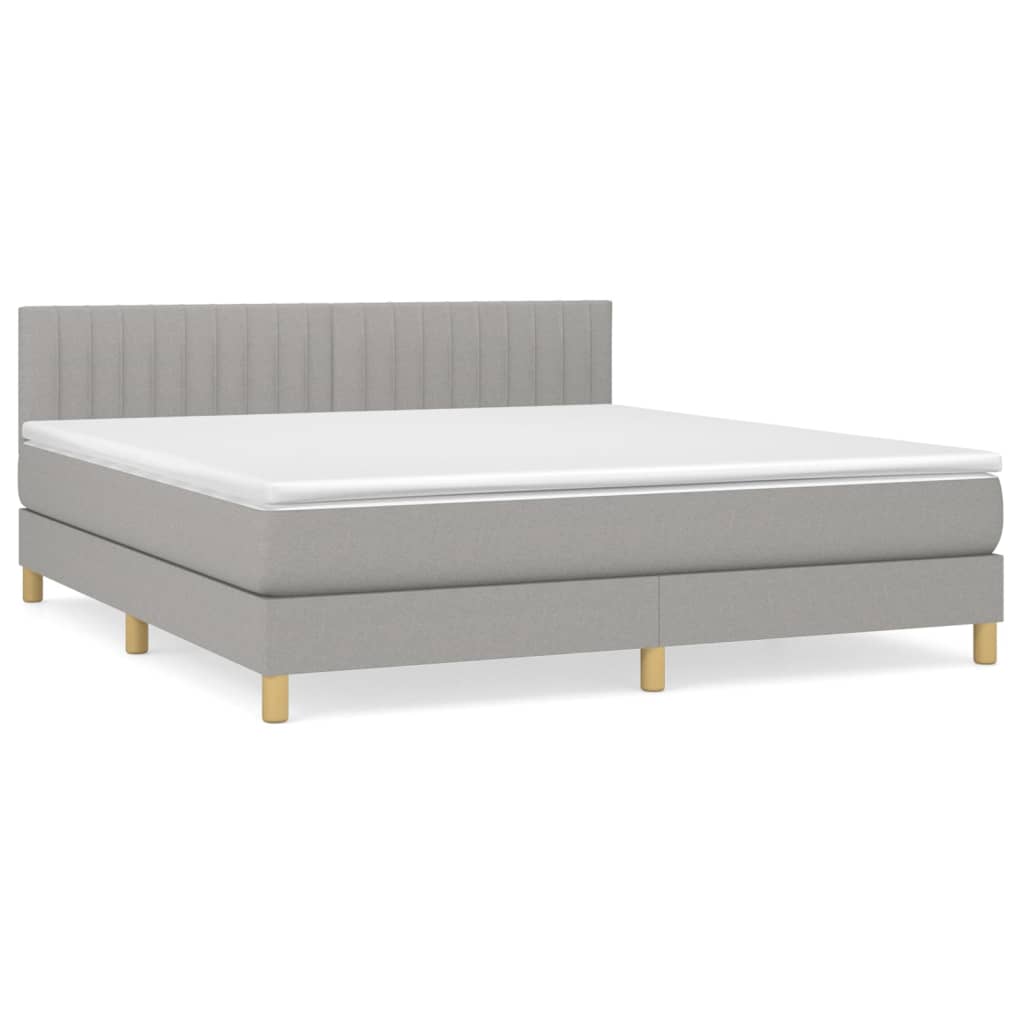 Boxspring Met Matras Stof Lichtgrijs 160 x 200 cm Verticale strepen