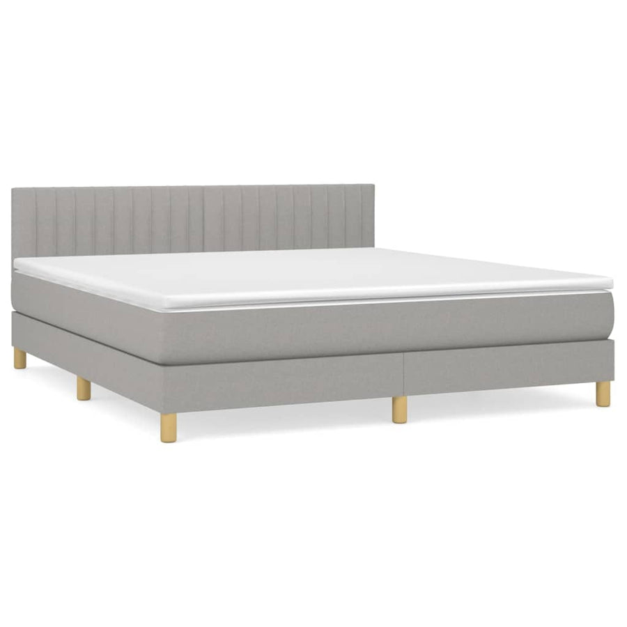 Boxspring Met Matras Stof Lichtgrijs 160 x 200 cm Verticale strepen